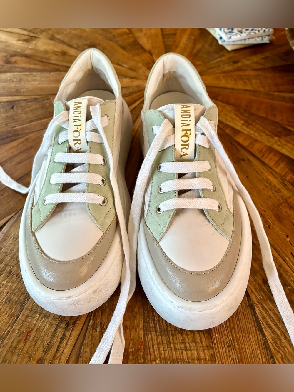 Andia Fora platform ivory and olive platform sneakers 39